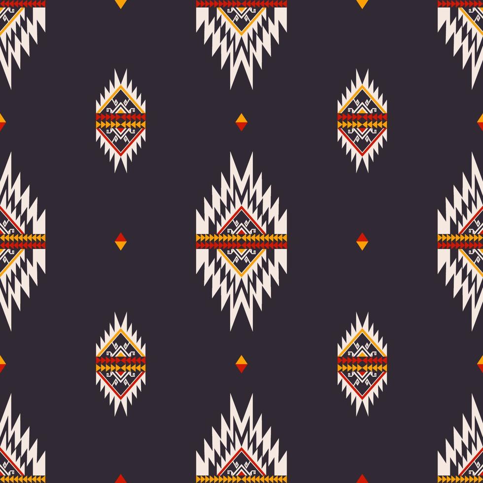 nativo asteca pequeno triângulo forma sem costura de fundo. étnico tribal vermelho-amarelo no design de cor azul escuro. uso para tecido, têxtil, elementos de decoração de interiores, estofados, embrulhos. vetor