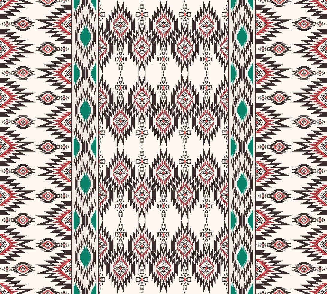 ikat asteca nativo losango forma quadrada borda vertical sem costura fundo branco. design de padrão vermelho-verde tribal étnico. uso para tecido, têxtil, elementos de decoração de interiores, estofados. vetor