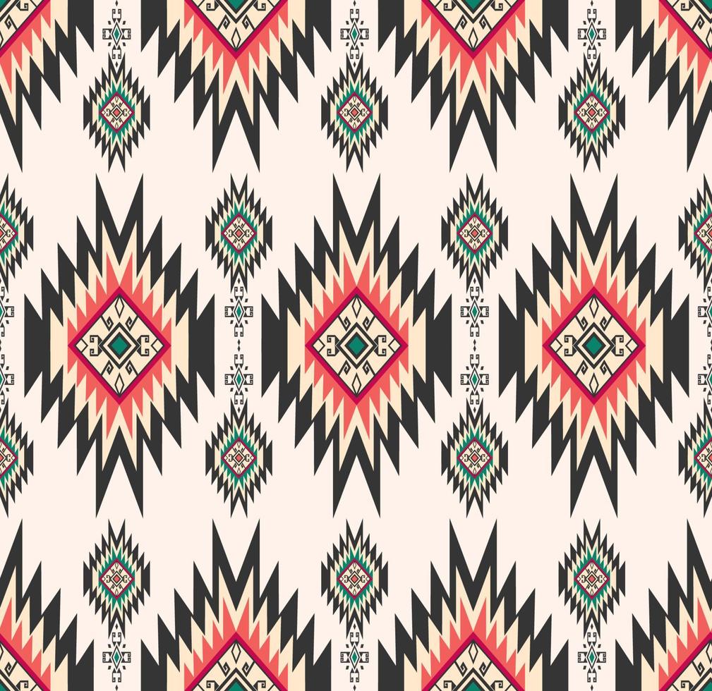 étnica tribal forma geométrica tradicional sem costura rosa vermelho - fundo de cor verde. padrão de batik ikat. uso para tecido, têxtil, elementos de decoração de interiores, estofados, embrulhos. vetor