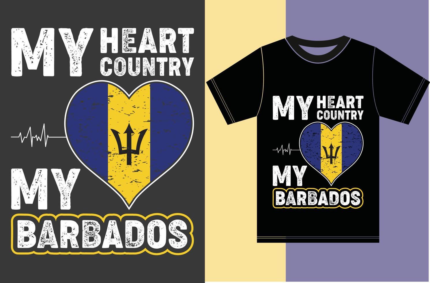 meu coração, meu país, meu design de camiseta de bandeira de barbados.barbados. vetor