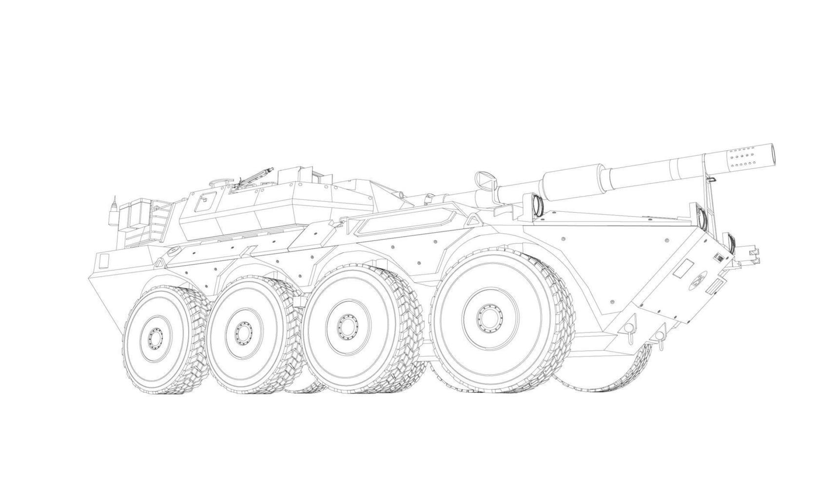 arte de linha do tanque destruidor vetor