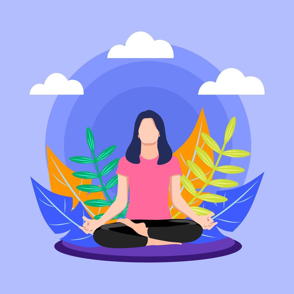 conceito de meditação esportiva mulher ilustração vetorial de estoque de vetor premium de design plano