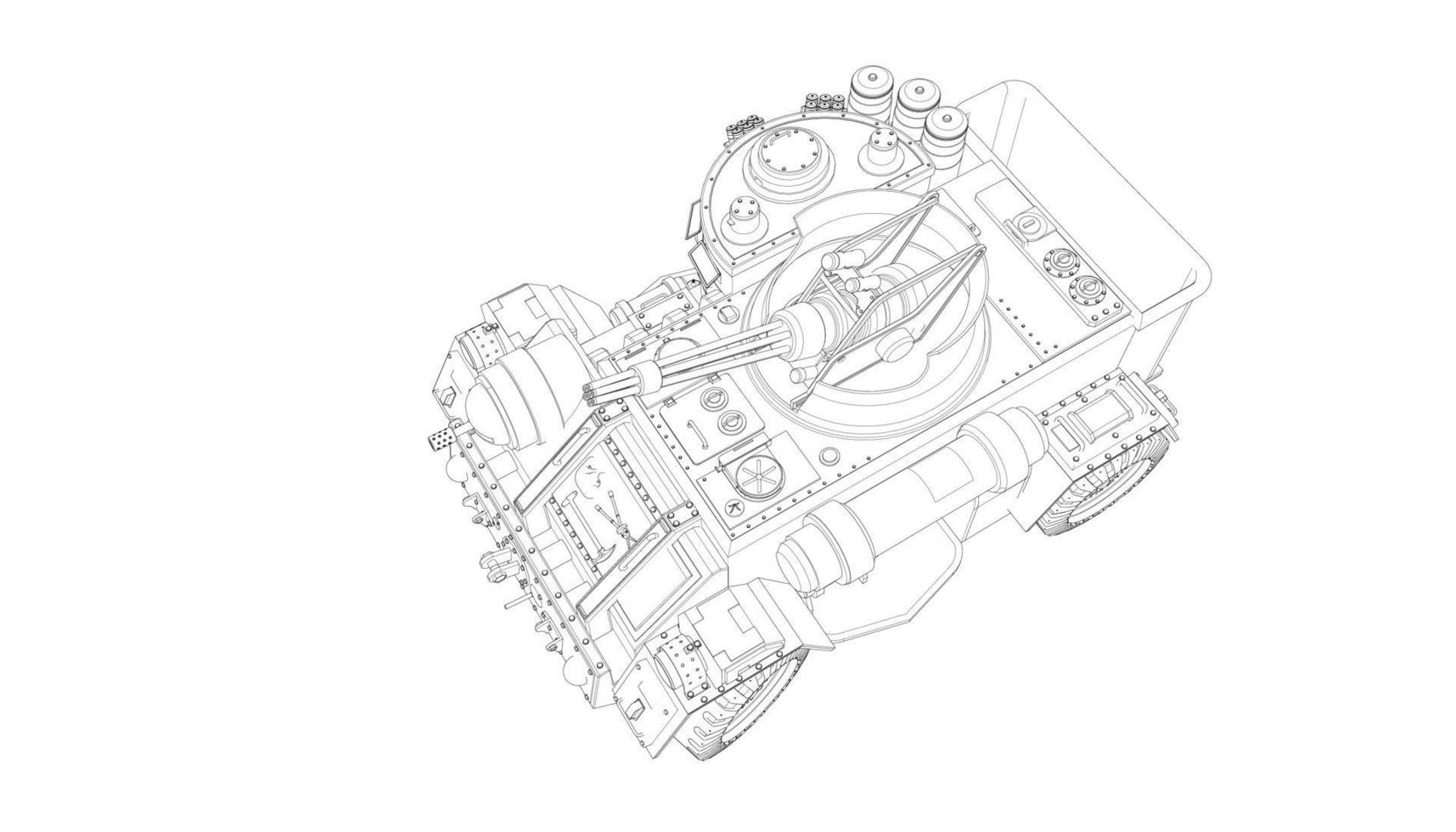 arte de linha de tanques militares vetor