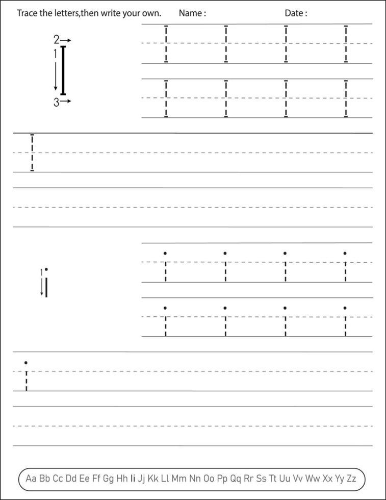 planilha de prática de caligrafia do alfabeto. atividade do alfabeto para pré-escolares e jardim de infância. atividade de ingles para criancas vetor