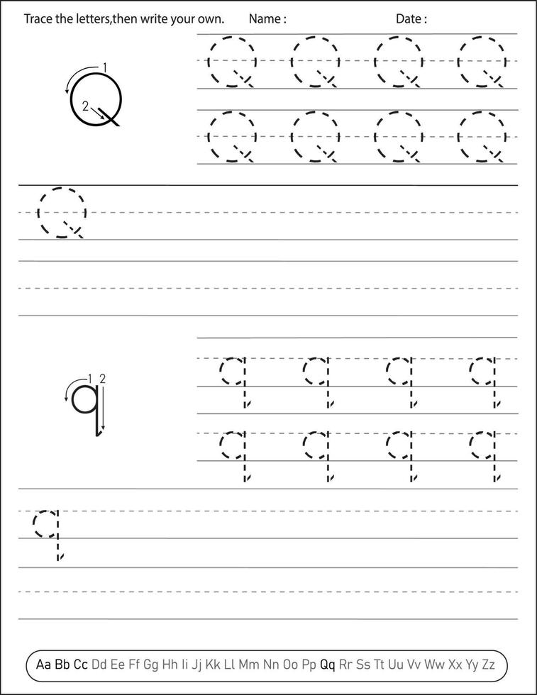 planilha de prática de caligrafia do alfabeto. atividade do alfabeto para pré-escolares e jardim de infância. atividade de ingles para criancas vetor