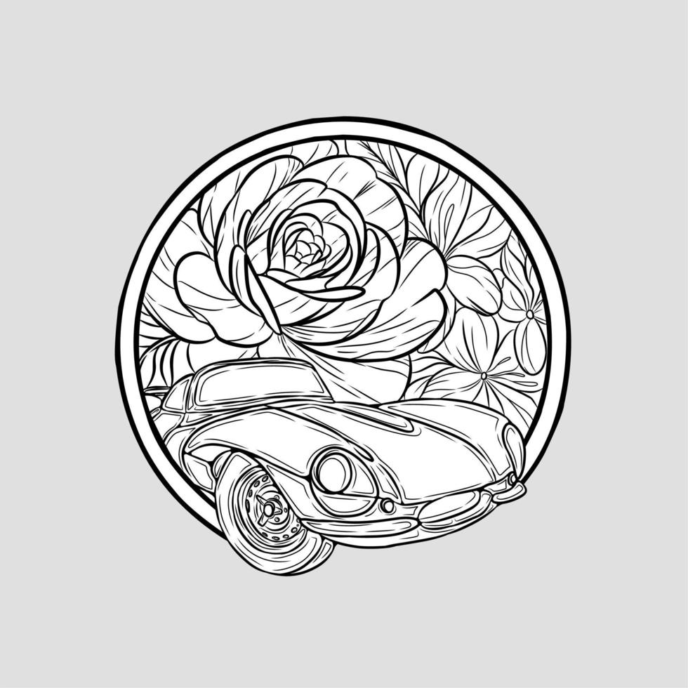 arte de linha de design de ícone de círculo de vetor de carro florido