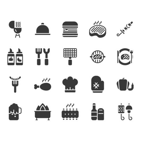 Conjunto de ícones relacionados de churrasco vetor
