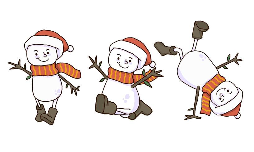 Projetos de handdrawn de boneco de neve despreocupado de Natal vetor