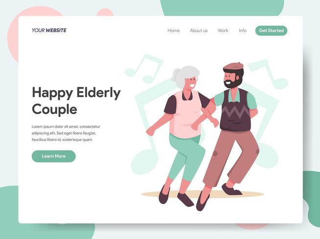 Modelo de página de destino de casal de idosos felizes dançando vetor