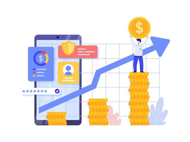 Investimento on-line com o conceito de telefone móvel. vetor