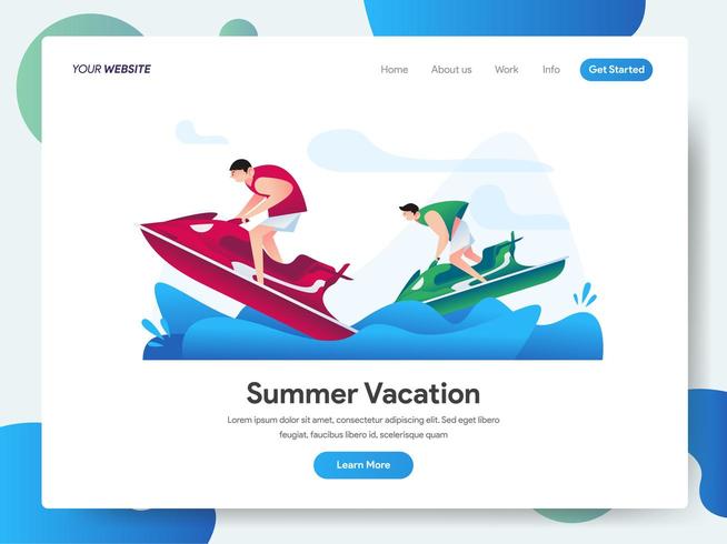 Modelo de página de destino de férias de verão com jet ski vetor