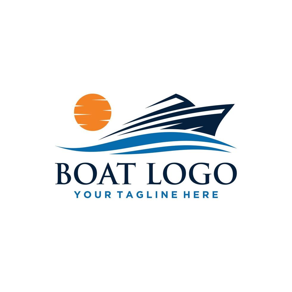 design de sinal de logotipo de barco e mar vetor