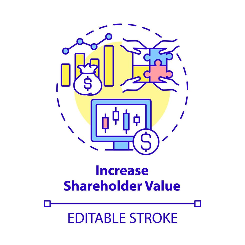 aumentar o ícone de conceito de valor para o acionista. ilustração de linha fina de ideia abstrata de importância de expansão de negócios. Conselho Administrativo. gestão. desenho de cor de contorno isolado de vetor. traço editável vetor