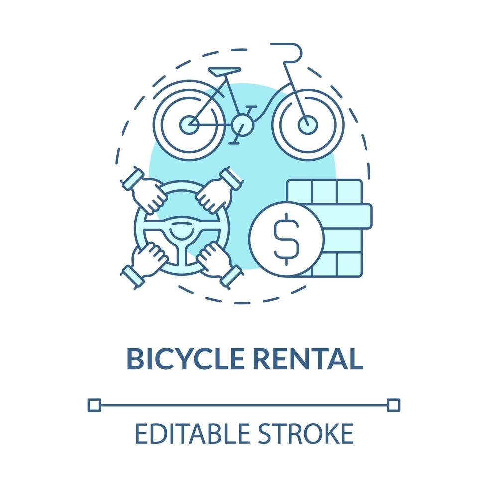 ícone de conceito azul de aluguel de bicicletas. compartilhamento de bicicleta categoria idéia abstrata ilustração de linha fina. negócio de aluguel de bicicletas. aluguel gratuito de bicicletas públicas. desenho de cor de contorno isolado de vetor. traço editável vetor