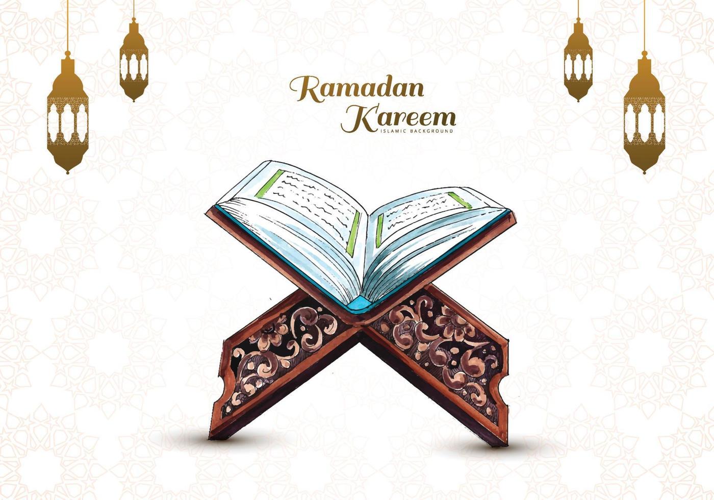 belo livro sagrado do alcorão ramadan kareem para fundo de férias muçulmanas vetor