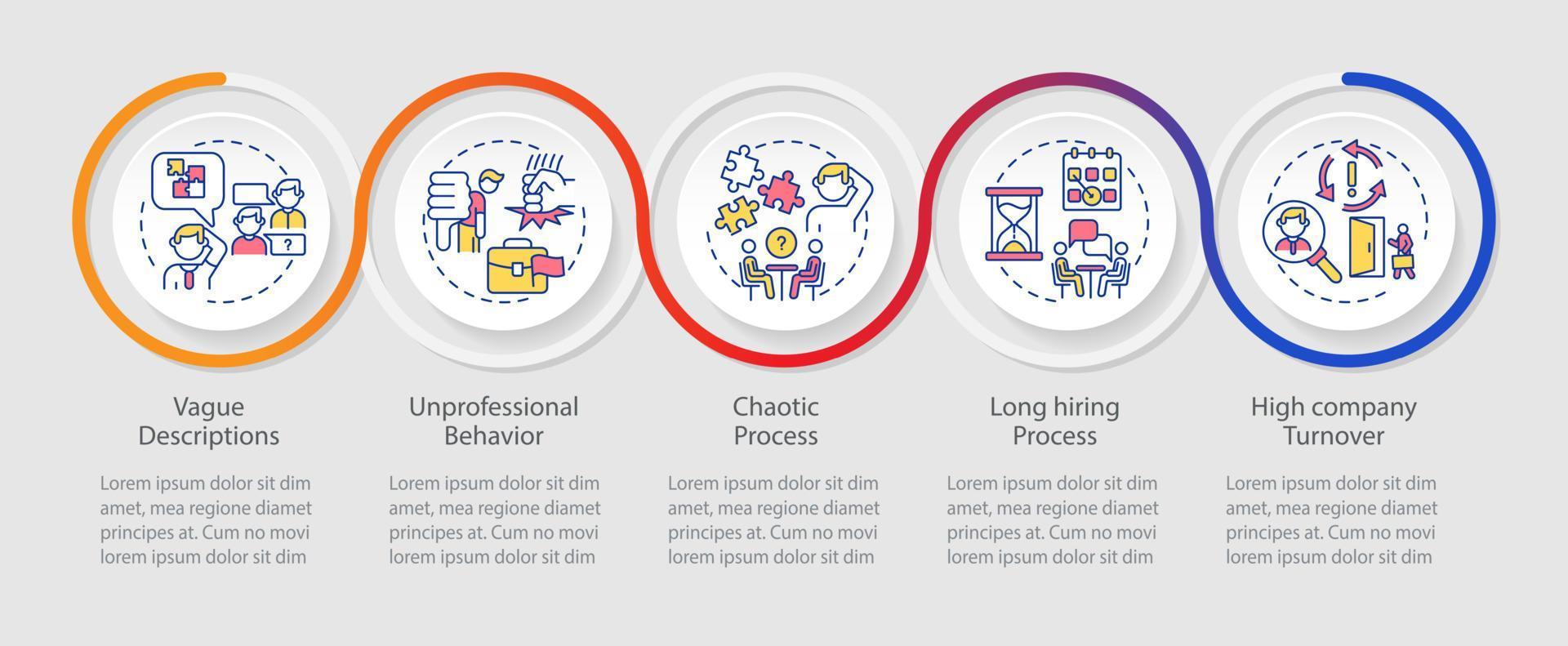 luzes vermelhas no modelo de infográfico de loop de entrevista de emprego. processo h. visualização de dados com 5 passos. gráfico de informações da linha do tempo do processo. layout de fluxo de trabalho com ícones de linha. miríade de fontes pró-regulares usadas vetor