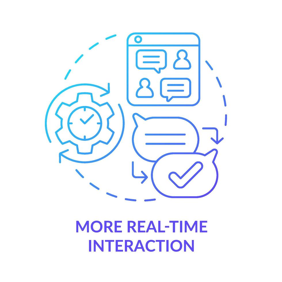 ícone de conceito gradiente azul de interação mais em tempo real. Bate-papo ao vivo. benefícios de ucaas usando ilustração de linha fina de ideia abstrata. desenho de contorno isolado. inúmeras fontes pró-negrito usadas vetor