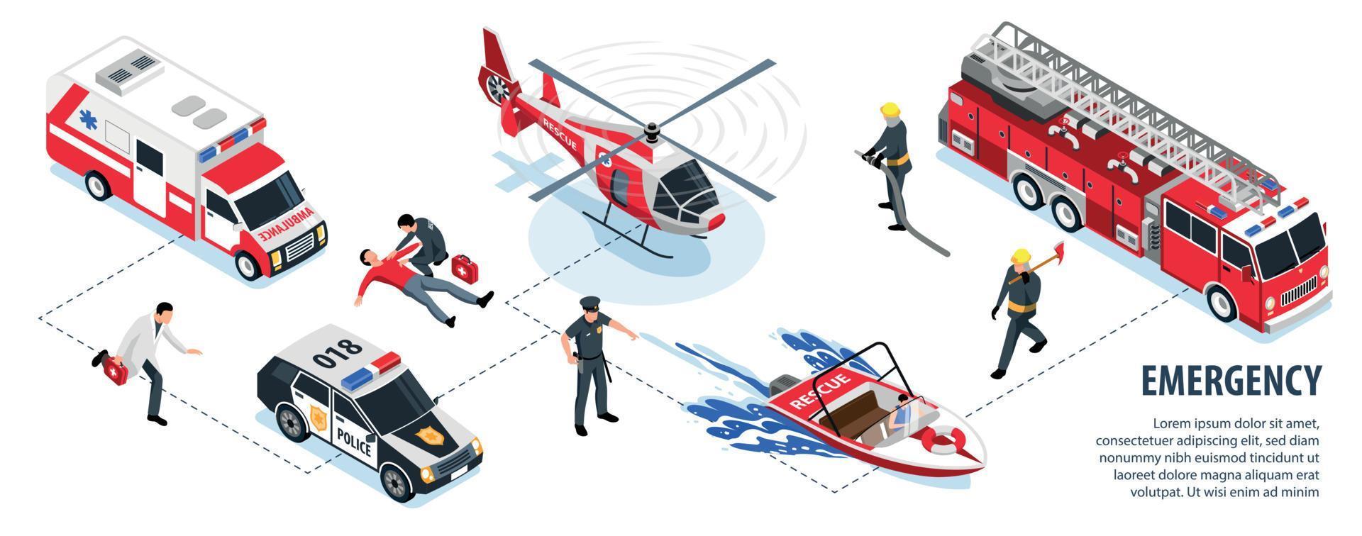 infográficos de veículos de serviços de emergência vetor