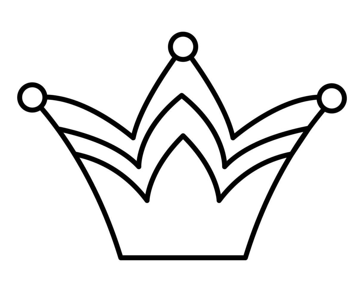 coroa de conto de fadas preto e branco isolada no fundo branco. vetor linha fantasia rei ou rainha acessório. símbolo de autoridade soberana. ícone de joias reais de conto de fadas medieval