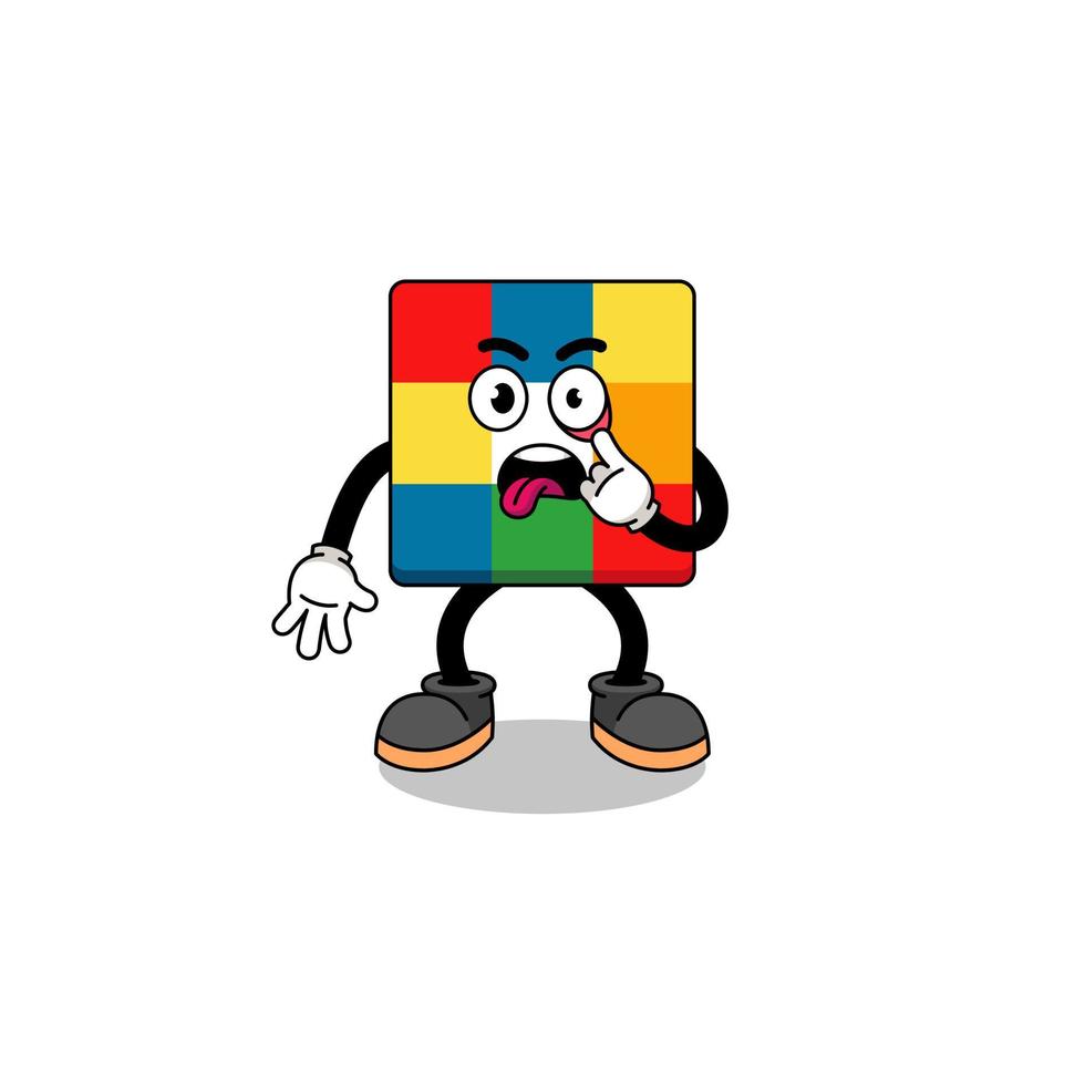 ilustração de personagem de quebra-cabeça de cubo com língua de fora vetor