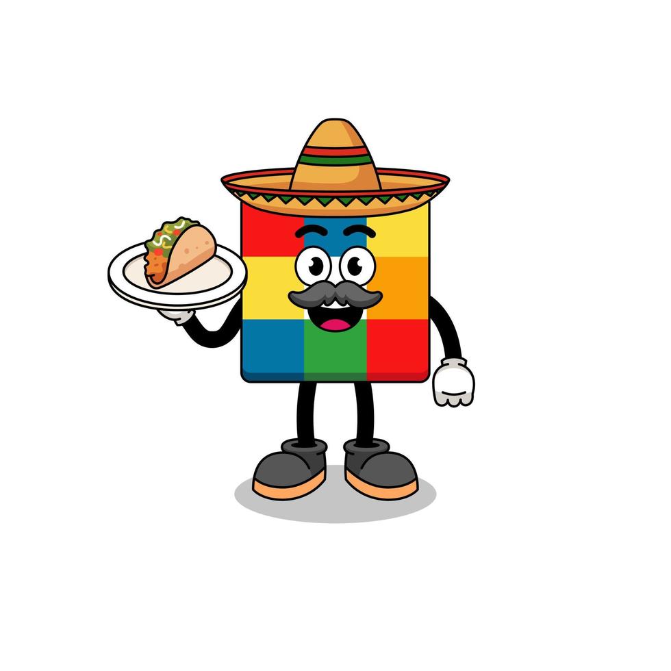 desenho de personagem de quebra-cabeça de cubo como chef mexicano vetor