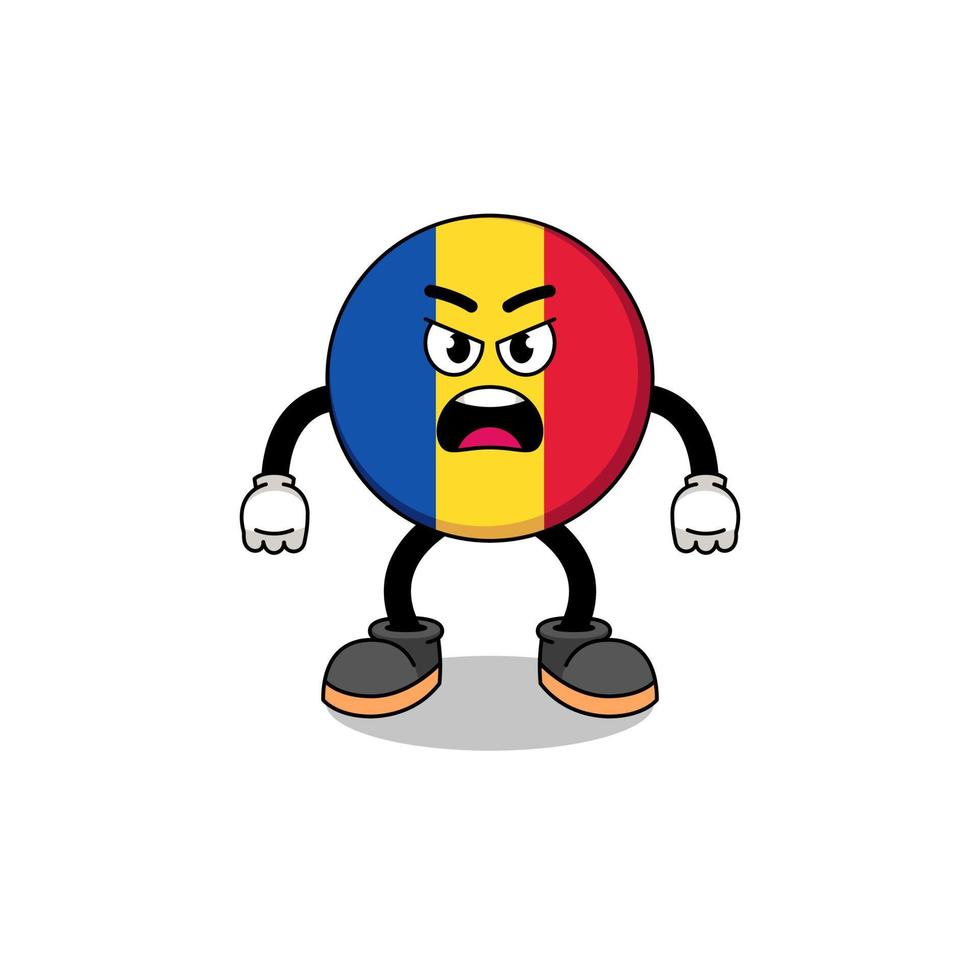 ilustração dos desenhos animados da bandeira da romênia com expressão de raiva vetor