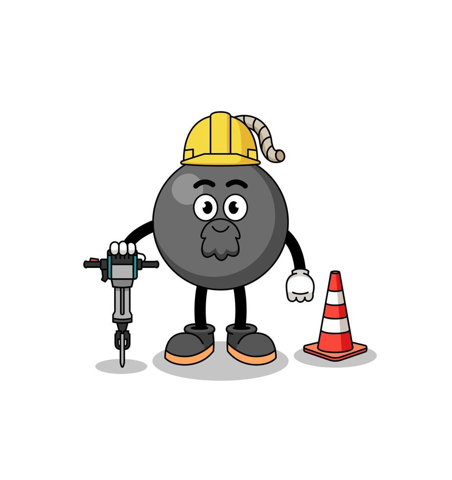 desenho de personagem de bomba trabalhando na construção de estradas vetor