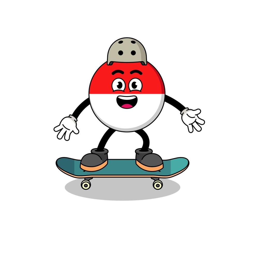 mascote da bandeira da indonésia jogando um skate vetor