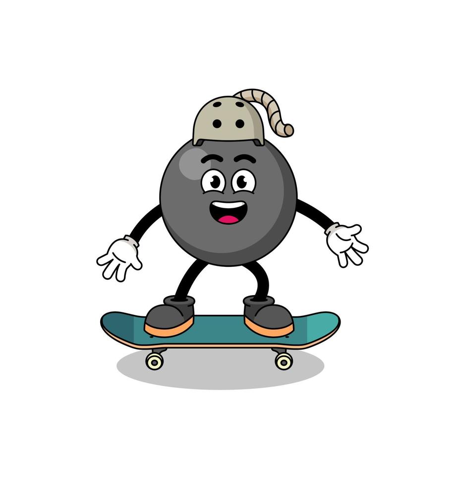 mascote bomba jogando um skate vetor