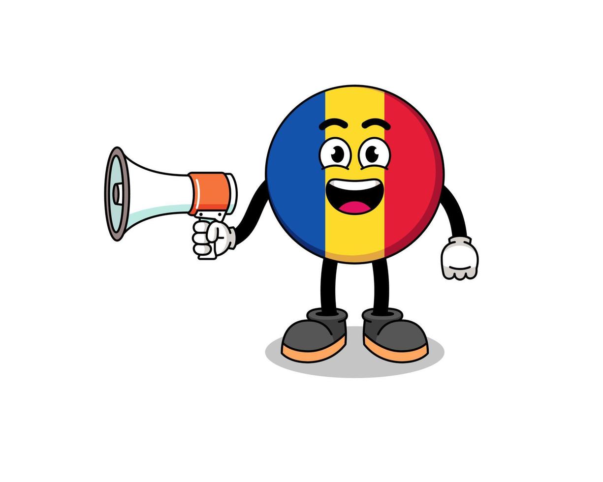 ilustração dos desenhos animados da bandeira da romênia segurando o megafone vetor