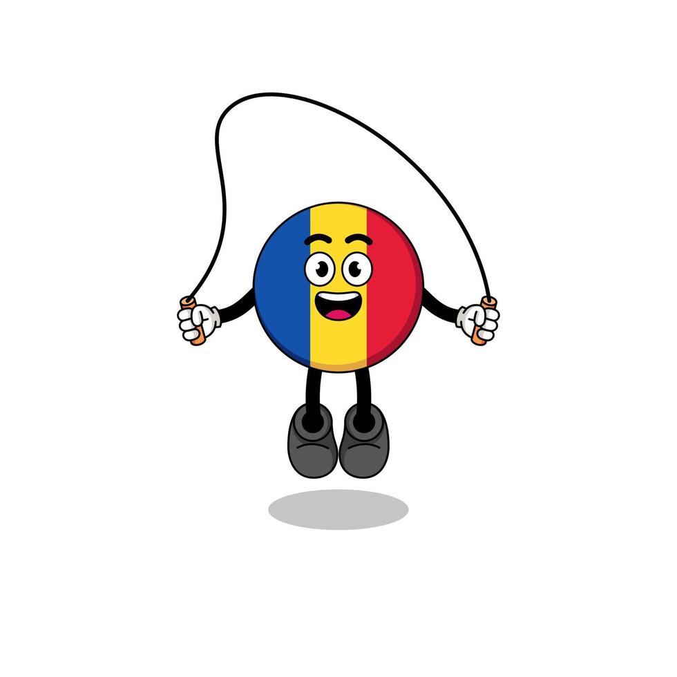 desenho de mascote de bandeira da roménia está jogando corda de pular vetor