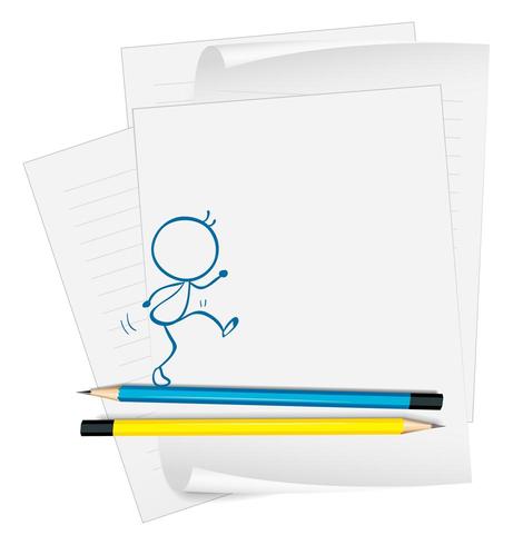 Um papel com um desenho de uma pessoa andando no lápis vetor