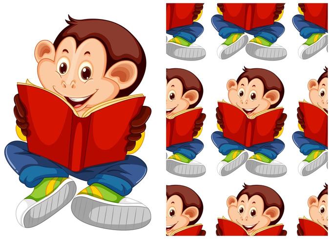 Macaco sem costura e isolado, lendo o padrão de livro vetor