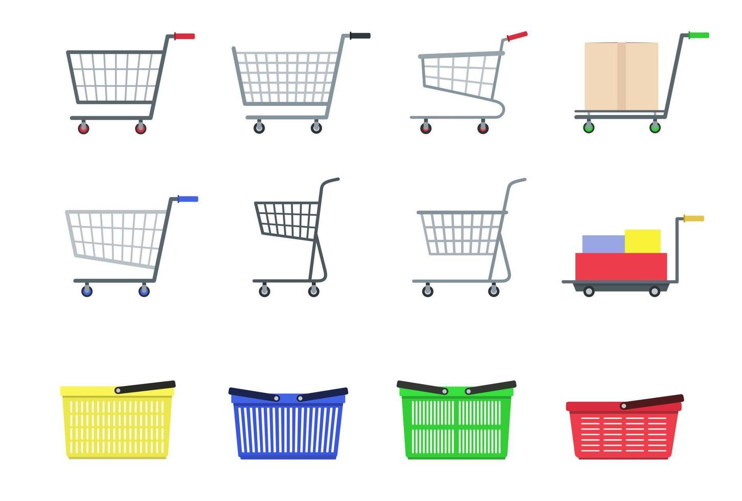conjunto de carrinho de supermercado de compras. estilo simples vetor