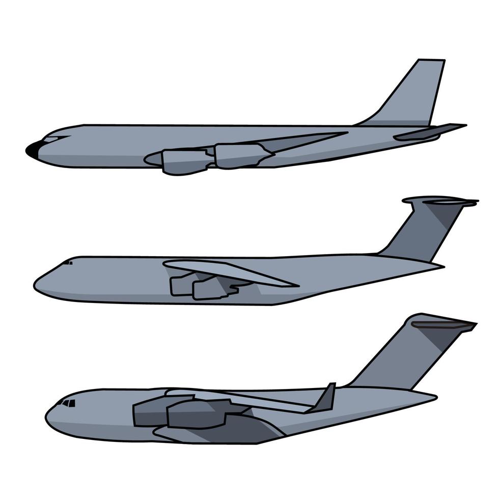 conjunto de vista lateral de avião grande militar vetor