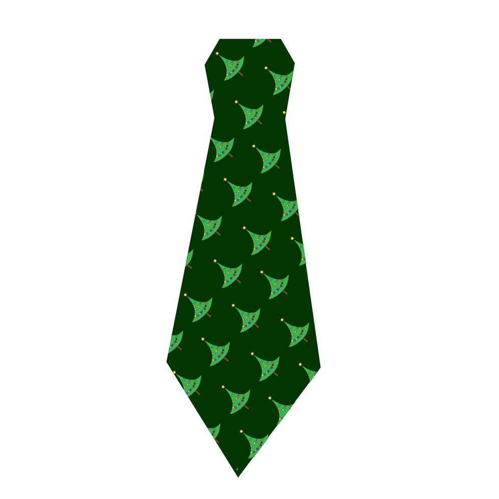 gravata verde escura estrita com árvores de natal. vetor