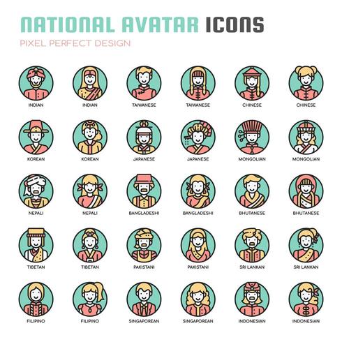 Ícones de linha fina de avatar nacional vetor