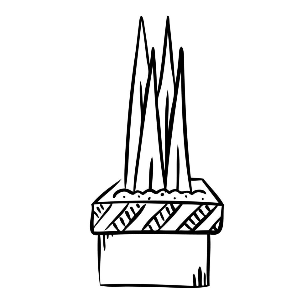 ilustração vetorial de uma flor em um vaso e esboço desenhado à mão em um fundo branco vetor