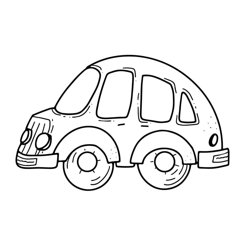brinquedo de carro isolado no pano de fundo branco. mão desenhada objeto logotipo emblema imagem esboçado no estilo art doodle. vetor