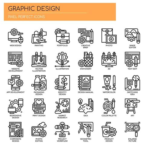 Ícones de linha fina de design gráfico vetor