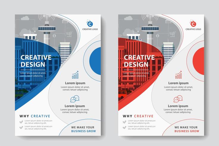 Modelo de negócios corporativos de design circular vermelho e azul vetor