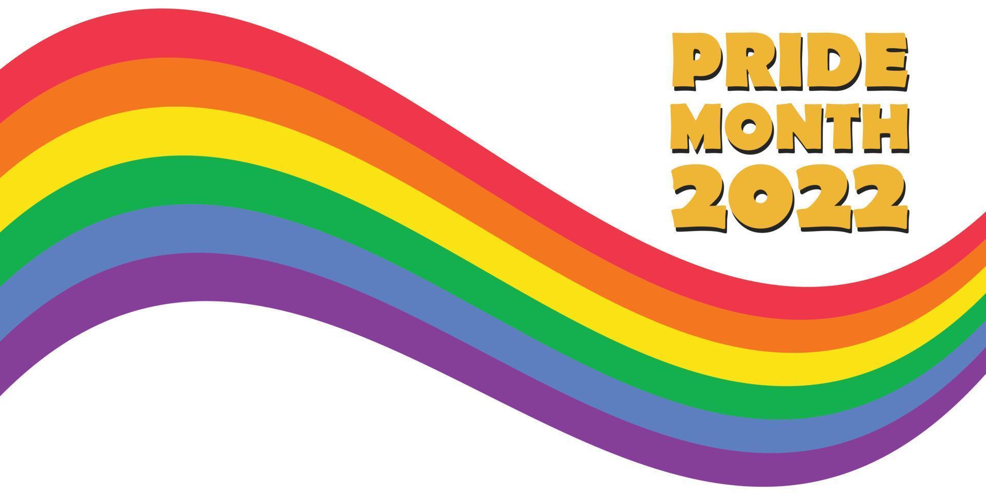 mês do orgulho 2022 - banner horizontal com orgulho colorido na fita de cores da bandeira do orgulho gay lgbtq do arco-íris. letras vetoriais para o mês da história lgbt. o amor é o conceito de amor vetor