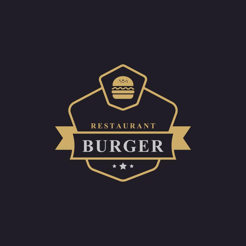 Hambúrguer de hambúrguer de carne de presunto retrô vintage para inspiração de design de logotipo de restaurante de fast food vetor