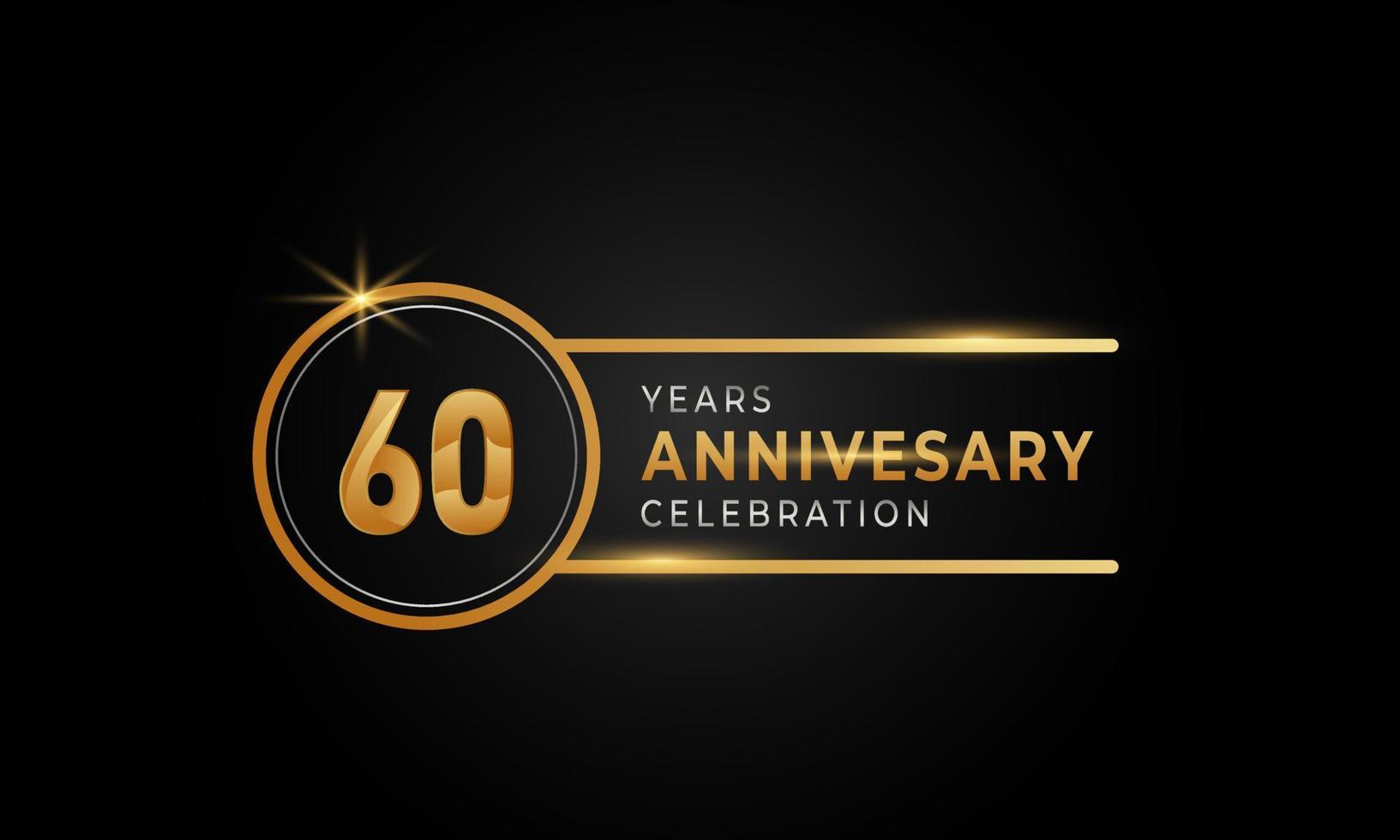 Celebração de aniversário de 60 anos cor dourada e prata com anel de círculo para evento de celebração, casamento, cartão de felicitações e convite isolado em fundo preto vetor