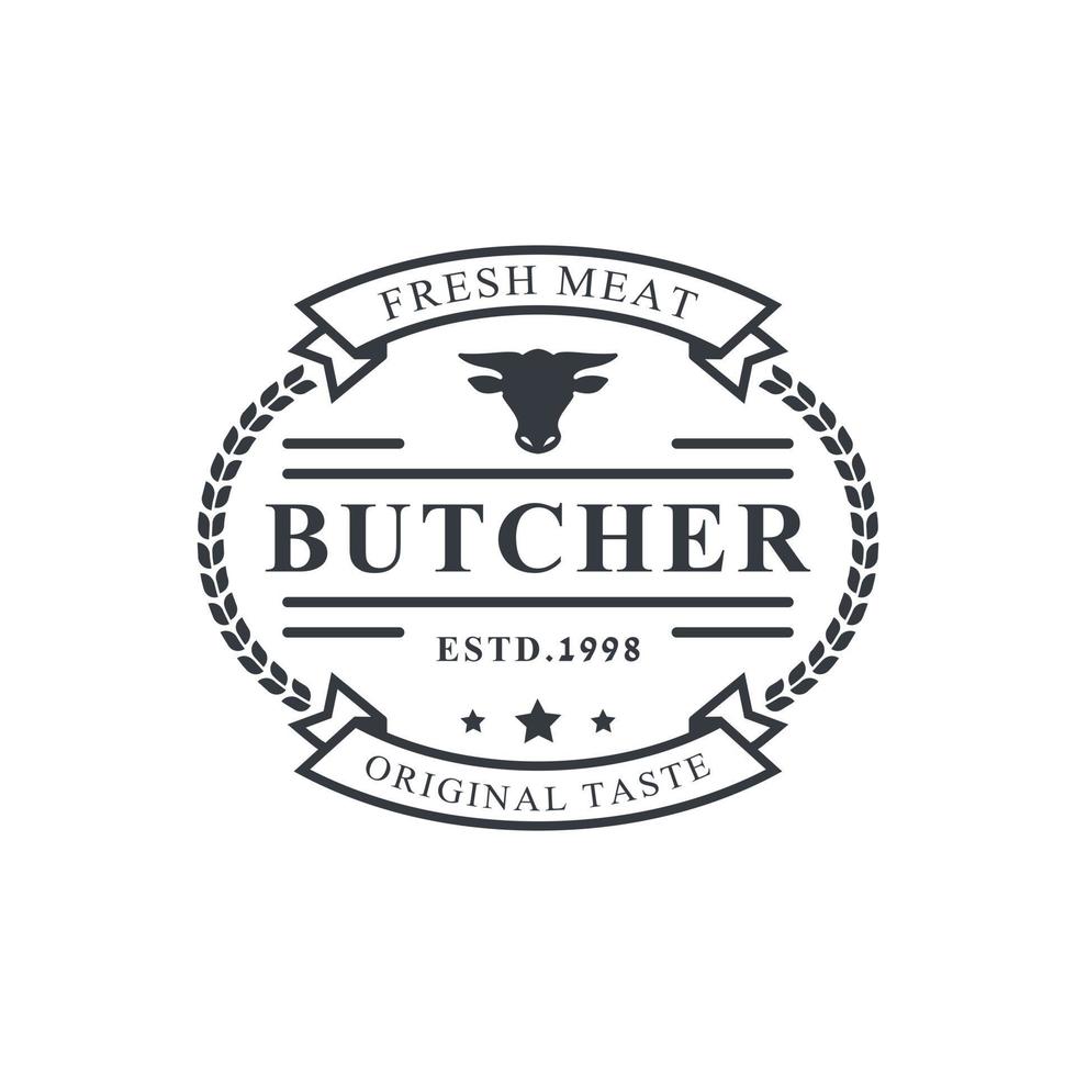 ilustração em vetor vintage retrô açougue bom para emblemas de fazenda ou restaurante com animais e silhuetas de carne tipografia emblemas design de logotipo