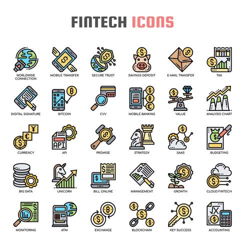 Ícones de linha fina Fintech vetor