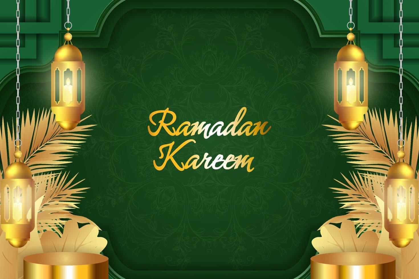 luxo islâmico verde e dourado de ramadan kareem com fundo de mandala vetor