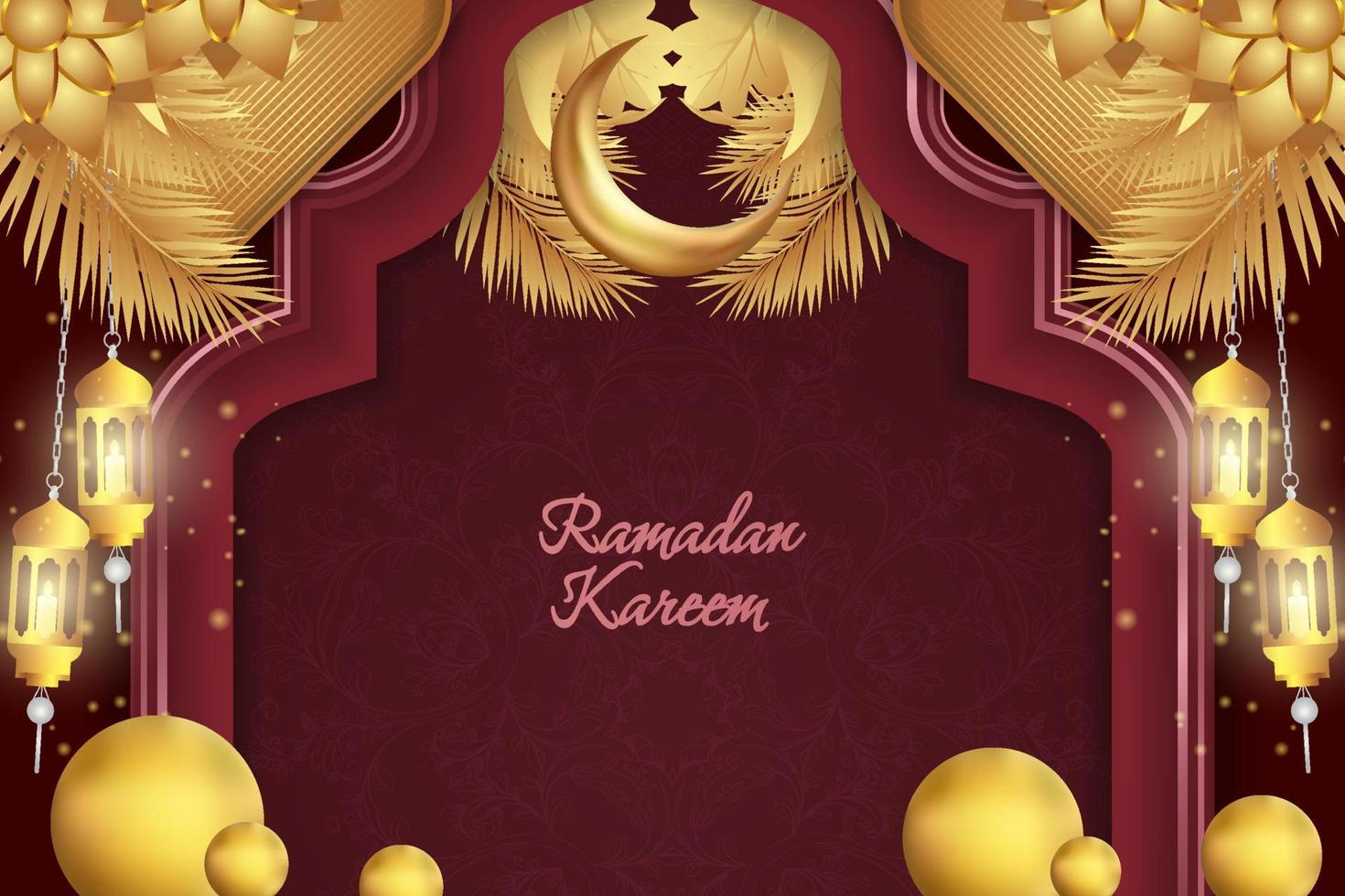 fundo ramadan kareem islâmico vermelho e ouro luxo vetor