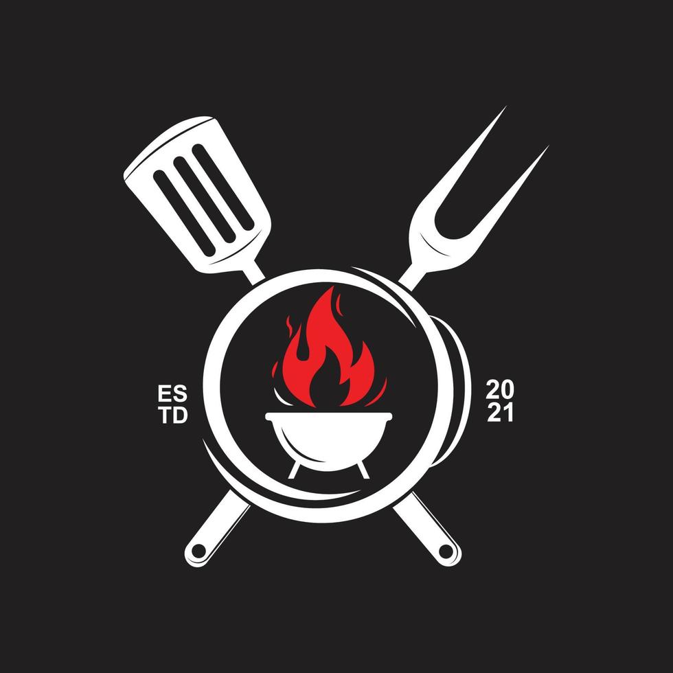 logotipo de churrasco rústico retrô vintage. design de comida ou grelha, ilustração vetorial de ícone vetor