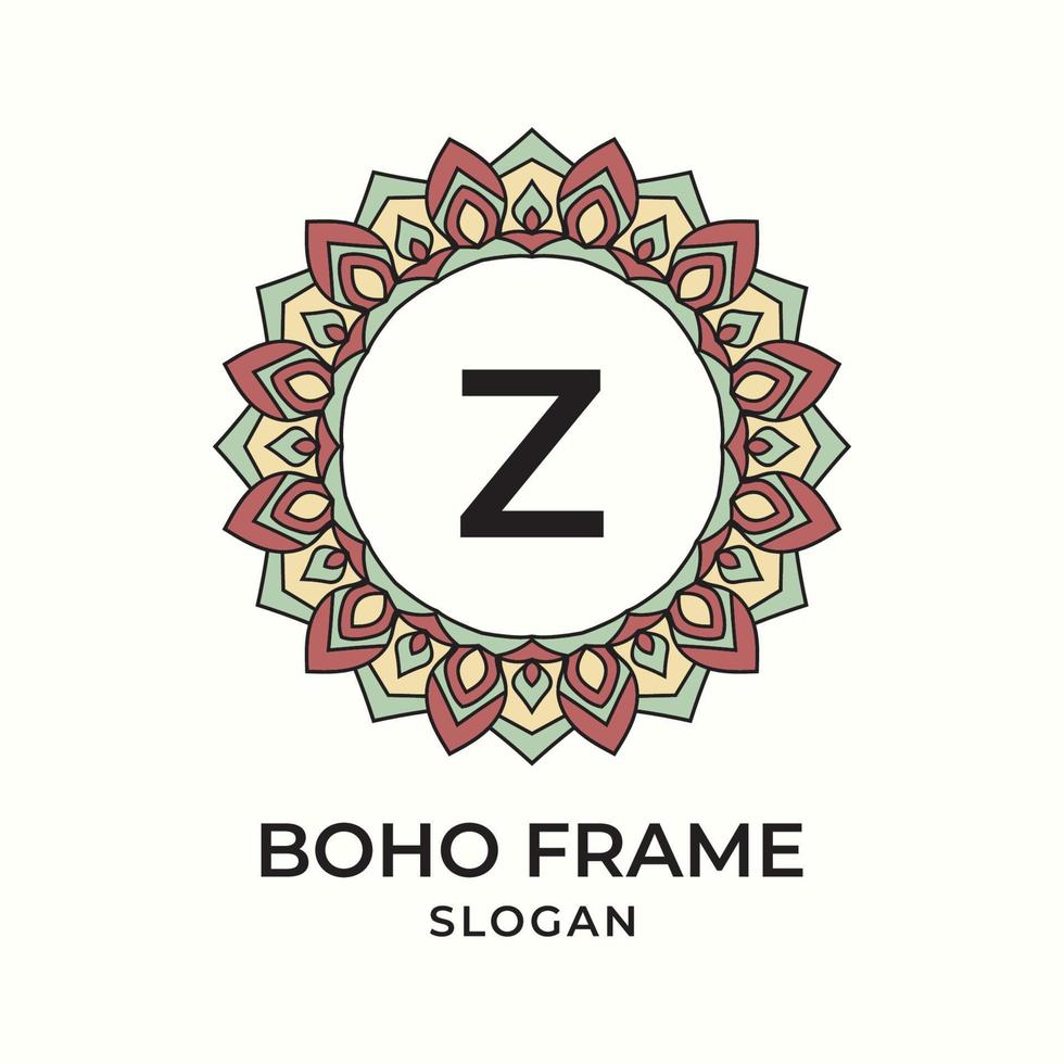 letra z mandala boho frame elemento de design vintage vetor